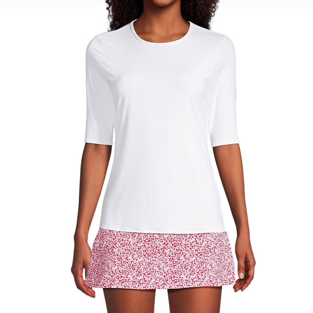 Lands' End Women's Sunshade UPF 50 Elbow Sleeve Relaxed Rash Guard White M - Picture 2 of 6